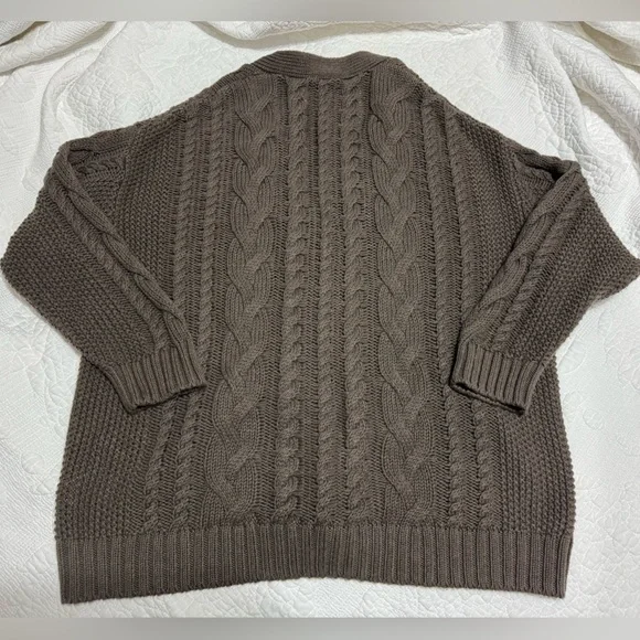 Quince women’s brown Cable Knit Cardigan - Picture 2 of 4